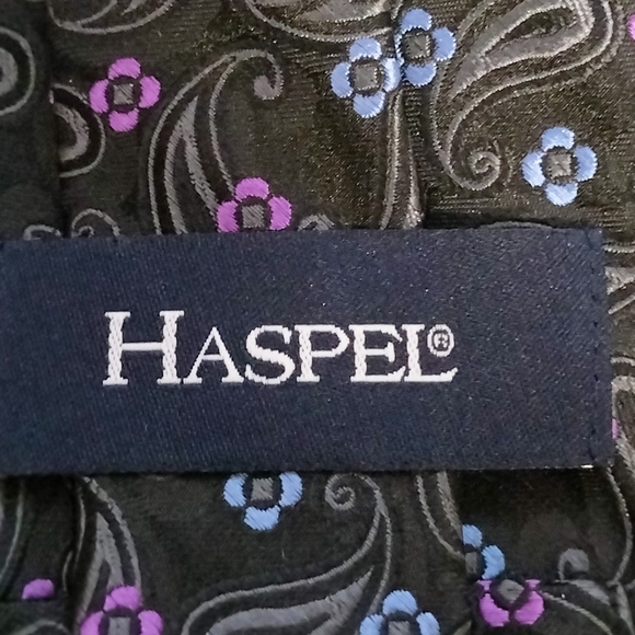 Haspel Men's Black Paisley Flower Necktie Tie Silk Retro Classic Abstract - Picture 6 of 8